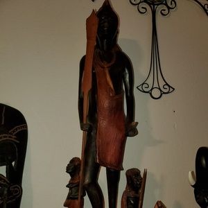 Wood African men statue 24" tall